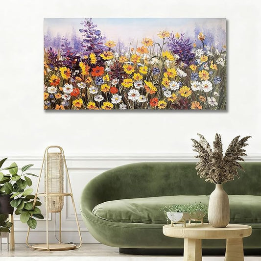 Ardemy Wildflower Canvas Wall Art for Living Room Large Colorful Daisy Floral Textured Pictures Bedroom Paintings Wall Decor Flower Artwork for Walls Home Office, 58"x29"