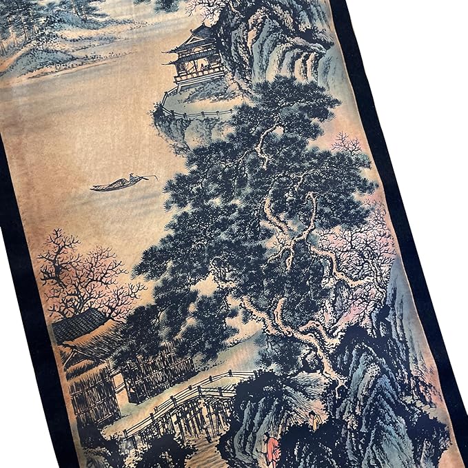 Wall Art Poster Prints Paintings, Hanging Paper Scroll Decor Oriental Spring Mountain,for Home Restaurant (I2)