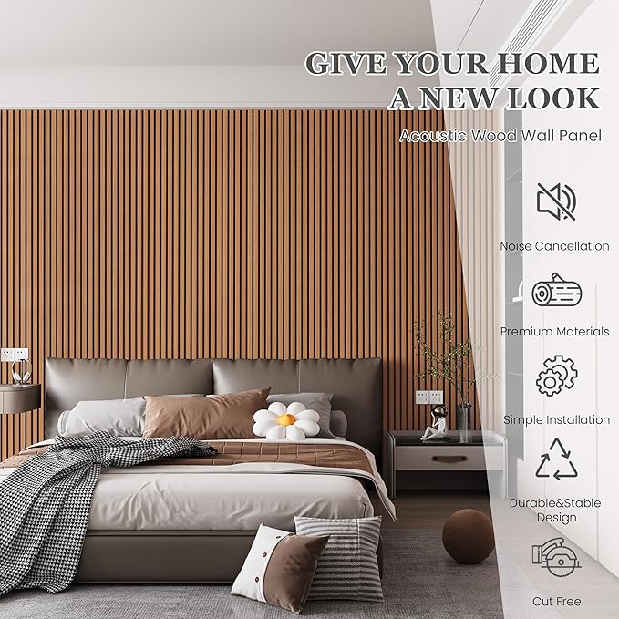 2 Pack 105.9" x 12.6" x 0.8" Acoustic Wall Panels Sound Absorbing, Wood Slat Wall Panels for Wall Decor, Soundproof Wood Wall Panels, Brown