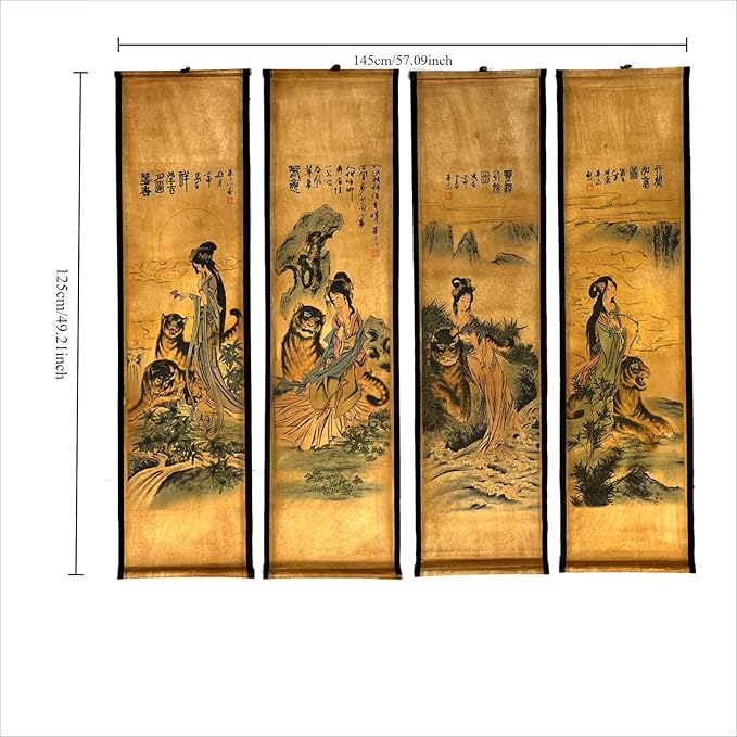 CIFIBIFUN Wall Japanese Geisha Tiger Art Prints Posters Painting Japan Traditional Vintage Style,4 Panels Home Walls Decor (Super Old Aging Paper, A Japan Painting)