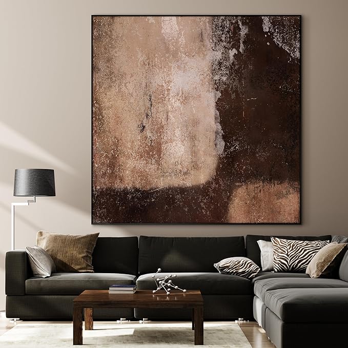 46"x46" XL Framed Wall Art - Rustic Earthy Brown and Beige (Frame Assembly Required)