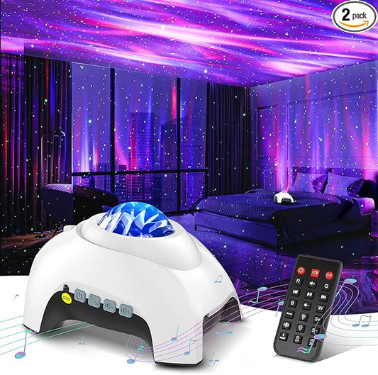 Northern Galaxy Light Aurora Projector with 33 Light Effects, Night Lights LED Star Projector for Bedroom Nebula Lamp, Remote Control, White Noises, Bluetooth Speaker for Parties(White)