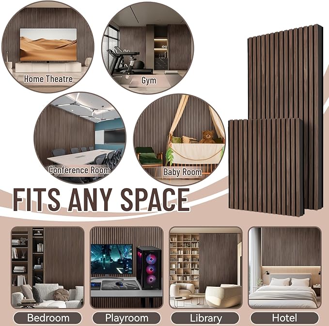 AKK-Stave Acoustic Wood Slat Wall Panels, 47.2" X 23.6" X 0.7" 15.5ft² Sound Absorbing Acoustic Panels for Walls –Wall Panels for Stylish Interiors (4# Walnut, 2pack -47.2x23.6in)