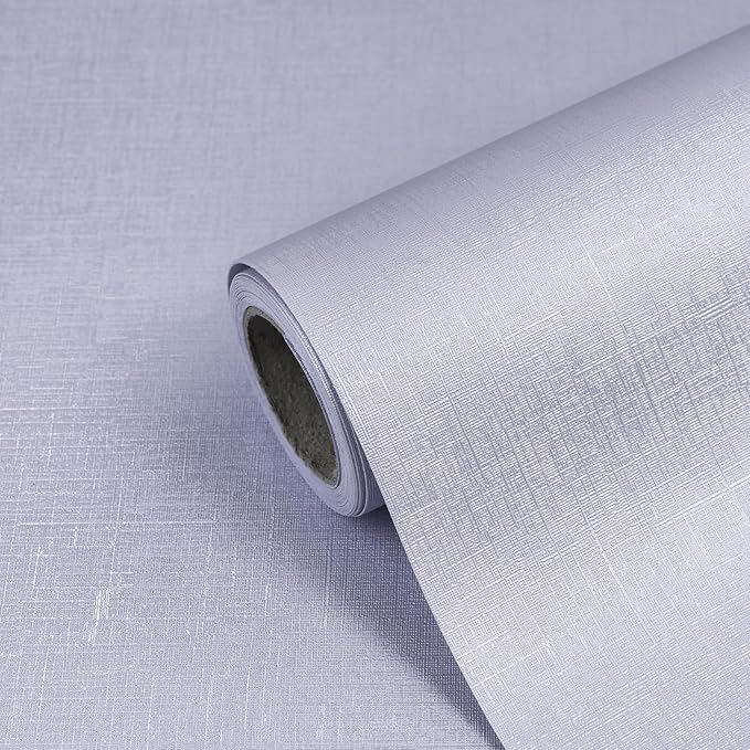 CAX Grasscloth Peel and Stick Wallpaper Silver Contact Paper 15.7"x118" Fabric Peel and Stick Wallpaper Self-Adhesive Removable Wall Paper Waterproof Faux Linen Wall Papers for Living Room Cabinets
