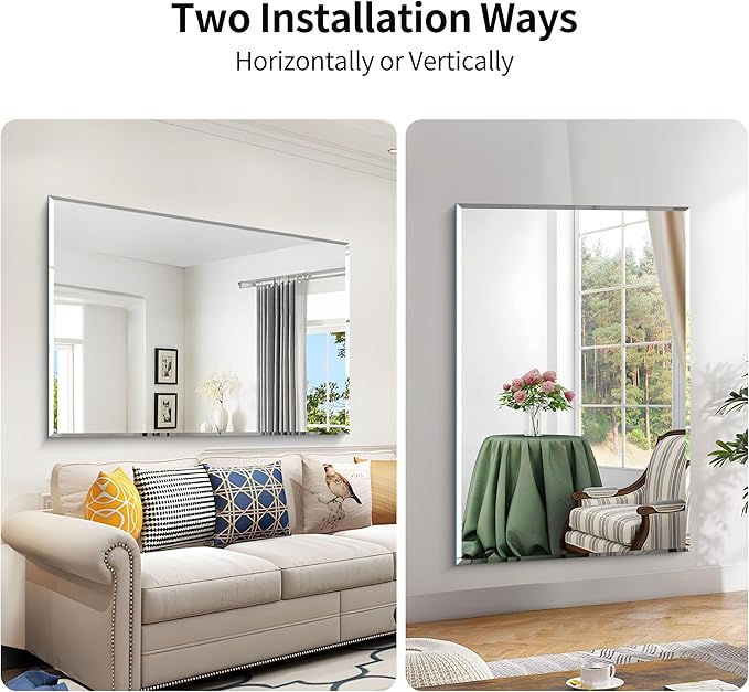 KOCUUY Beveled Mirror, 55x36 Inch Large Frameless Bathroom Mirror for Over Sink, Upgraded Shatterproof Beveled Unframed Design Mirror for Bathroom, Bedroom, Hang Horizontal/Vertical