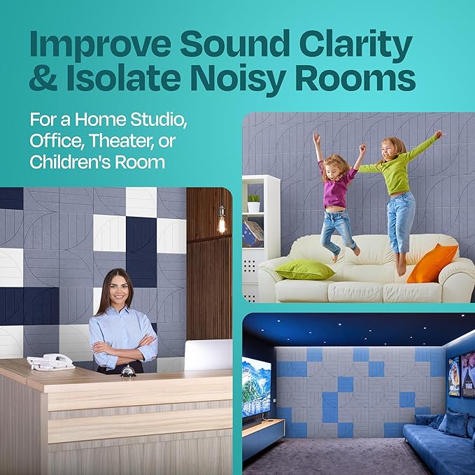 Acoustic Panels 12-Pack Soundproof Wall Panels 12"x12"x0.4" Decorative Sound Dampening for Your Home, Office, Studio, Bedroom & More with Unique ModuArc Carving [Dusky Gray]