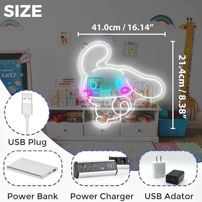 CinnamoRoll Neon Sign Anime Neon Sign for Wall Decor Janpanese Neon Light for Bedroom Wall Decor Game Room Decor Livingroom Decor for Kids, Personalized Gifts for Girls