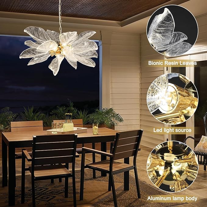 Modern Chandeliers for Dining Room, Gold D23'' Leaf Satellite Pendant Light, Crystal Chandelier Dining Room Chandelier Over Table, LED Chandelier Light Fixture Sputnik Chandelier for Living Room Foyer