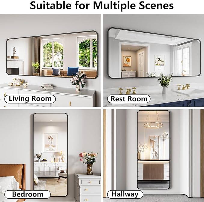 Koonmi Metal Framed Bathroom Mirror, 30"X71" Anti-Rust Bathroom Vanity Mirror, High-Definition Tempered Glass Bathroom Mirrors for Over Sink, Modern Decorative Wall Mirror for Restroom