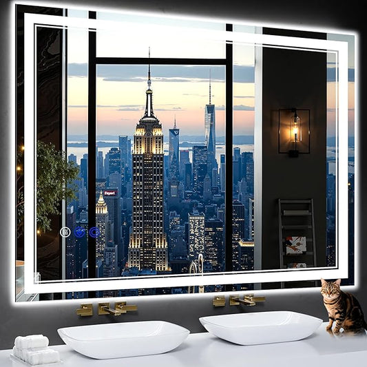 48"x36" LED Bathroom Mirror with Anti-Fog, Stepless Dimmable Lights, 3 Color Modes, Shatter-Proof Tempered Glass, Memory Function & Waterproof Design