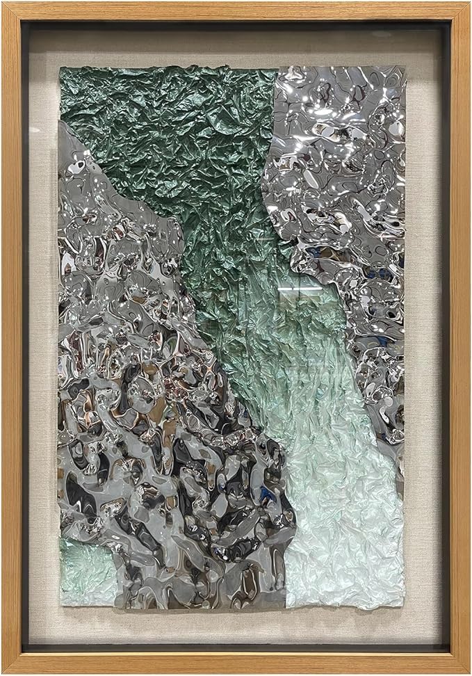 LIUZEYUE - Handmade Original Wall Art - Solid Wood Frame, Linen Hand - painted, Paper Crafts, Stainless Steel Combined Wall Hangings for Wall Decoration 39.5"x59.1"