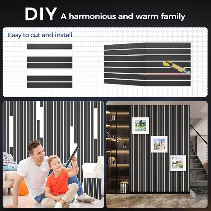 6 Pack 2-Layer Fold Soundproof Wall Panels, 24 x 12 x 0.43 in Large Sound Proof Foam Panels for Walls, 0.9lb/ft³ High Density, 3D Acoustic Panels,Artistic Noise Dampening Panels Black&White