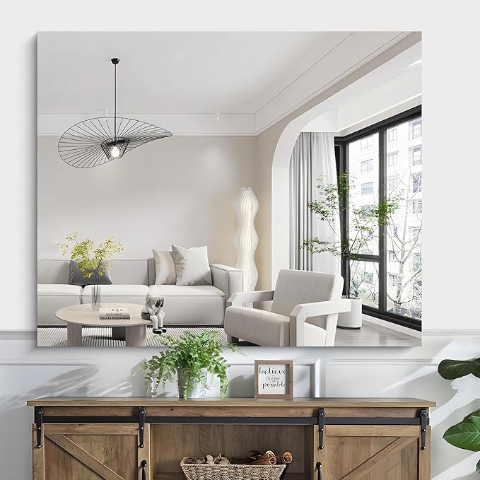 KOCUUY Large Frameless Mirror, 40x48 Inch Square Bathroom Vanity Mirror for Over Sink, Upgraded Shatterproof Unframed Design for Bedroom, Living Room, Entryway