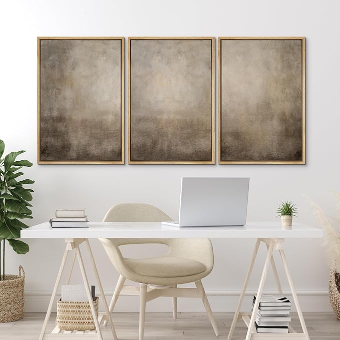 MUDECOR Framed Wall Art Print Set Neutral Abstract Landscape Illustrations Modern Art Boho Decorative Colorful Chic for Living Room, Bedroom, Office - 24"x36"x3 Natural