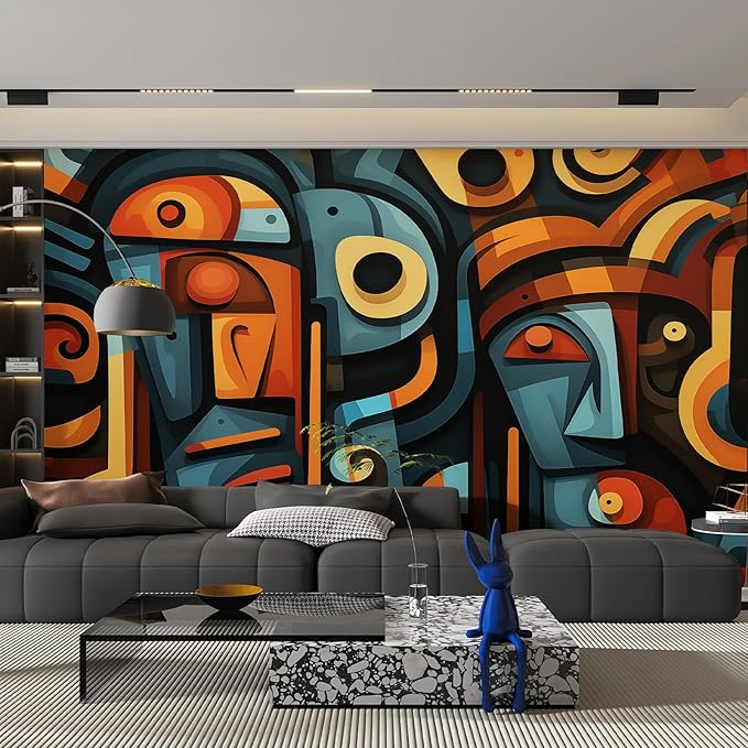 Large Colorful Wall Murals Peel and Stick Orange Blue 3D Mayan Wallpaper 148" W x 98" H Removable Modern Metallic Wall Paper Abstract Art Decor Canvas Home Wall Art for Living Room Background