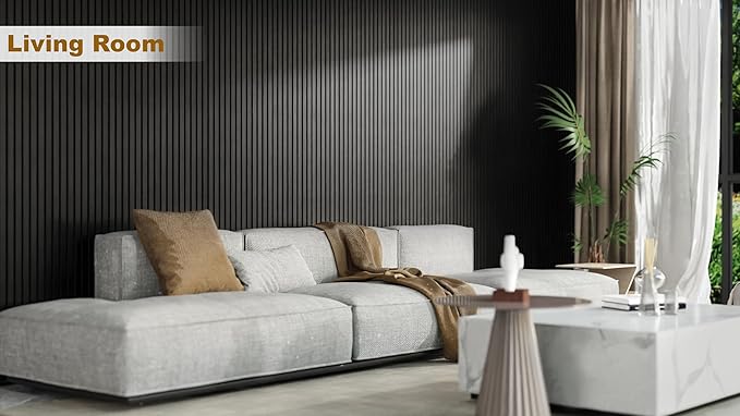 Acoustic Wood Wall Panels, 2-PC 94.49 x 12.6 in Soundproof Wood Wall Panels for Decor, Wood Slat Wall Panels for Wall Decor, Natural Black