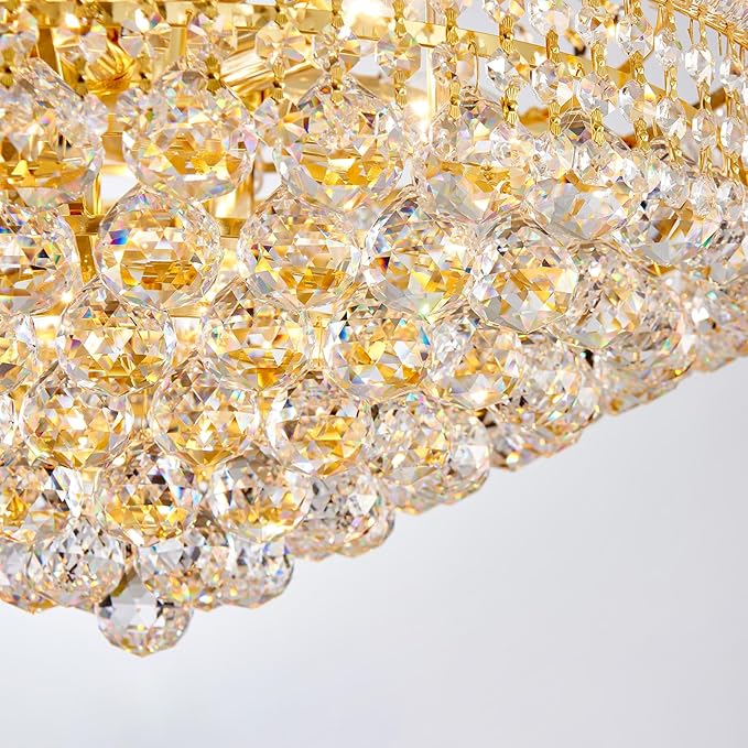 11-Light Empire Crystal Chandelier Light Fixture, Modern Crystal Chandeliers Empire Style K9 Chandeliers Gold Finish Luxury Chandelier for Living Dining Room Bedroom Stairway Foyer Hallway D24"