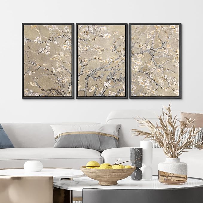 MUDECOR Framed Canvas Print Wall Art Blossoming Branches Vintage Floral Illustrations Realism Decorative for Living Room, Bedroom, Office - 16"x24"x3 Black