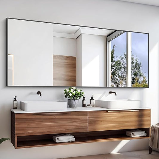 KOCUUY 72x30 Inch Large Black Wall Mounted Mirror,Aluminum Framed Decorative Rectangular Bathroom Mirror for Wall Over Sink,Vanity Mirror for Bedroom Living Room Bathroom,Functional Oversized Mirror