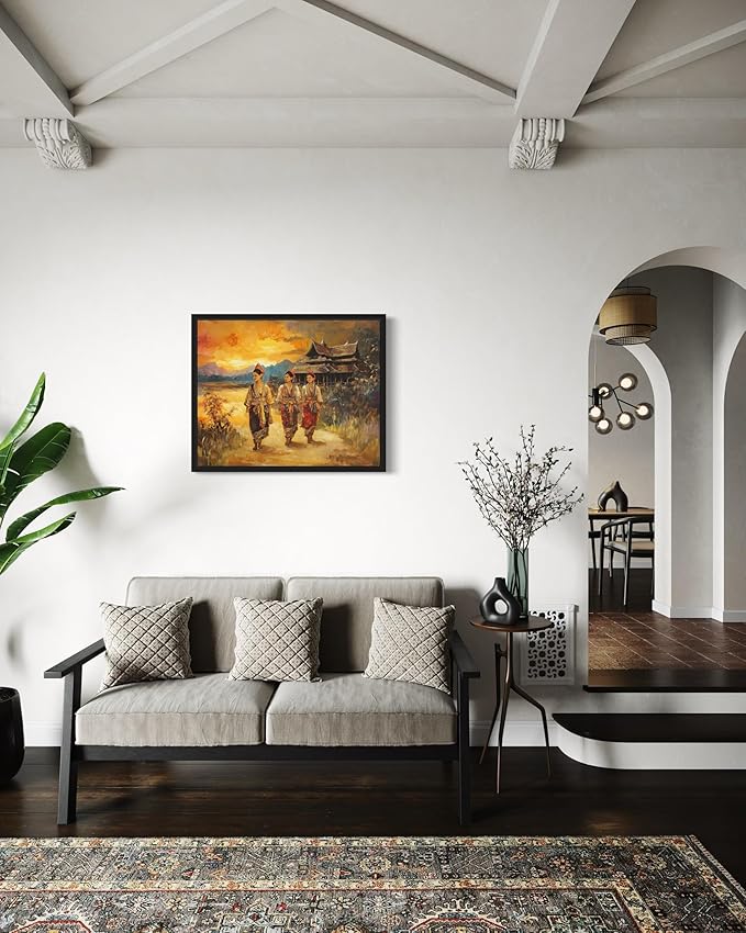 Laos Art Print Poster, Asia Oriental Countries Culture Wall Art Asian Paintings for Bedroom Bathroom Living Room Decor 97 (Laos, 24 x 36 inches, Black Frame)