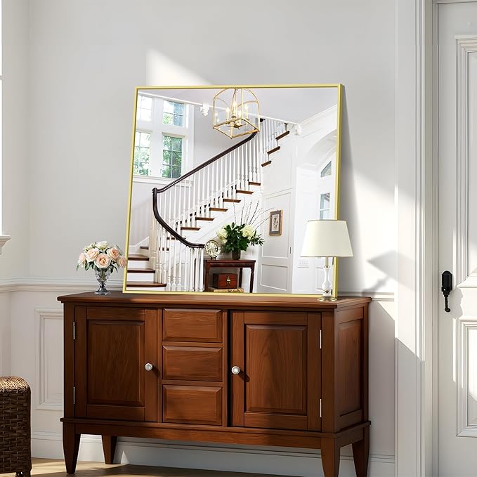 KOCUUY Large Gold Bathroom Mirror, 36x36 Inch Square Mirror for Bathroom Sink, Oversized Wall Mirror with Metal Gold Frame for Living Room, Farmhouse, Entryway, Hang Horizontal/Vertical