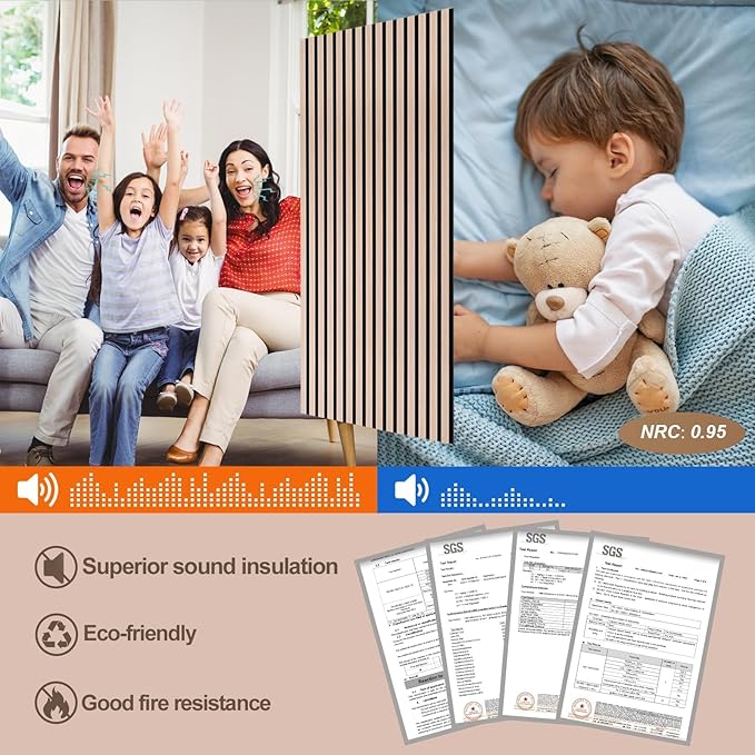 AKK-PANE 4 PCS Self-Adhesive Acoustic Wood Slat Wall Panels, 47.2" x 23.6" 31.0ft² for Interior Wall Decor, 3D Wall Panels Peel and Stick, Wall Wood Panels for Office Bedroom Living Room (Classic Oak)