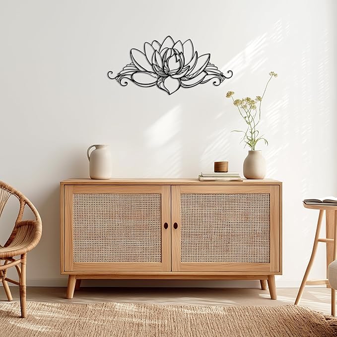 Lotus Wall Art - Zen Wall Decor with Intricate Mandala Design, Spiritual Lotus Flower Decor for Home, Metal Wall Art Sculpture Measuring Ideal for Yoga Meditation and as a Gift for Yoga Lovers