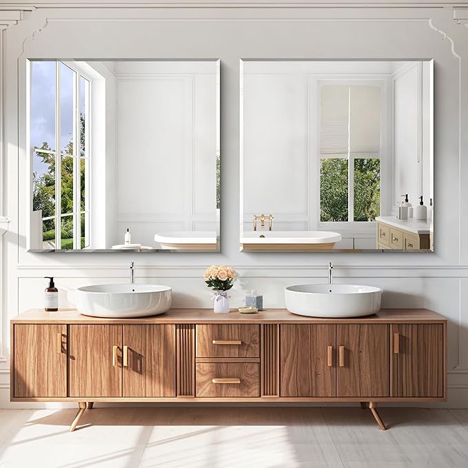 KOCUUY Beveled Mirror, 36x36 Inch Large Frameless Square Bathroom Mirror for Over Sink, Upgraded Shatterproof Beveled Unframed Design Mirror for Bathroom, Bedroom, Hang Horizontal/Vertical