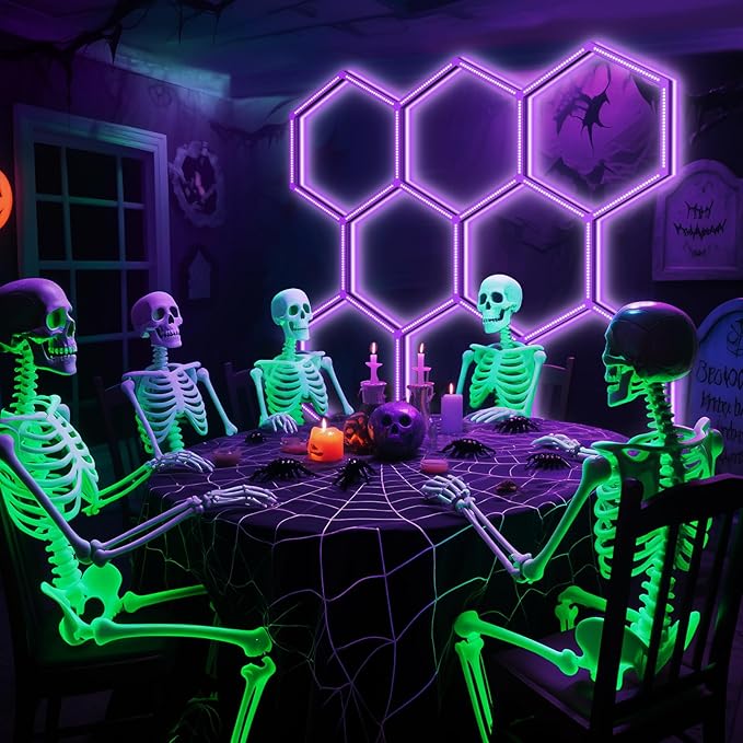 BRILLIHOOD 35 Pack LED Hexagon Blacklights, 245W, 8 Girds UV Black Light Fixture with US Plug for Neon Glow Party, Halloween, Body Paint and Art Displays in Large Space
