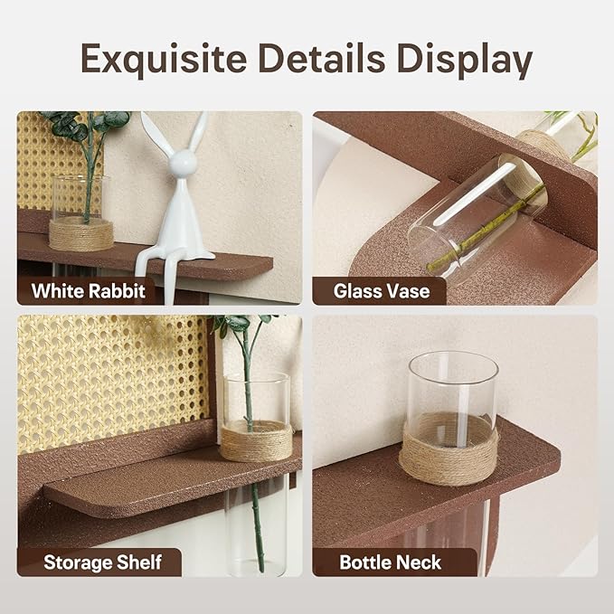 3D Textured Neutral Abstract Wall Art Decor With Shelf, Boho Beige and Brown Artwork for Walls With Green Accent, Modern Minimalist Wall Decor for Living Room, Hallway, Kitchen, Bedroom, Office 24x24