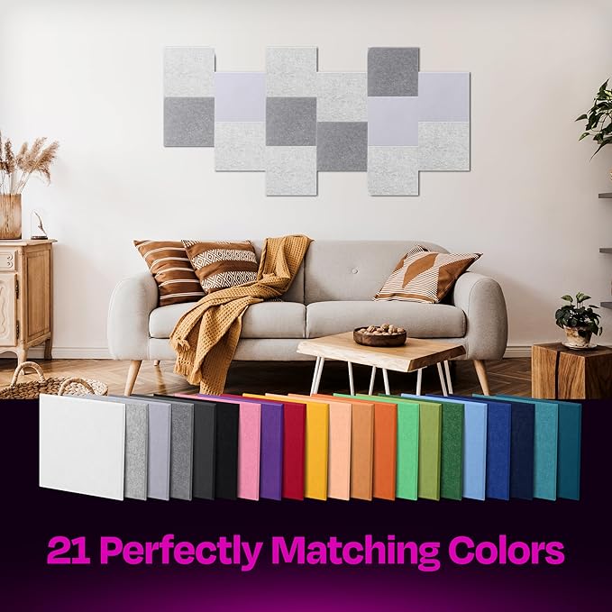 Acoustic Panels 12-Pack - 12"X12"X0.4" Sound Panels - High Density Sound Dampening - Smoky White Square