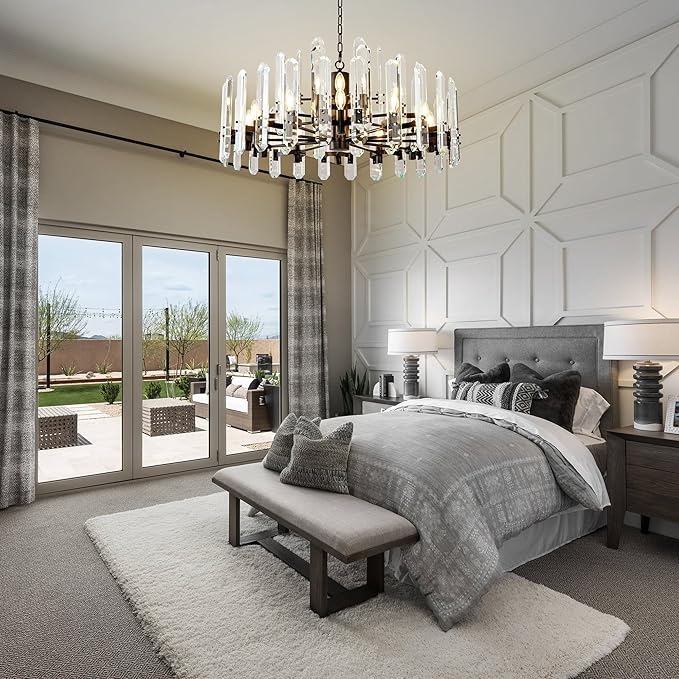 36" Luxury Black Crystal Chandelier, 16-Light Round Modern Chandelier for Dining Room, Adjustable Chain Chandelier Pendant Light Fixture for Living Room, Bedroom, Kitchen Island, Foyer, Entryway