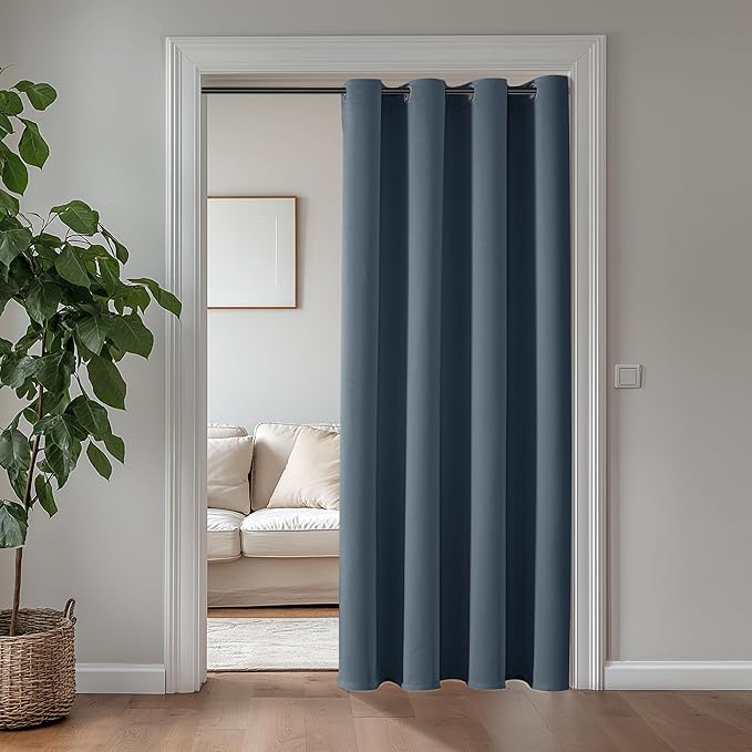 ChrisDowa Blackout Curtains 108 Inches Long for Living Room, Grommet Thermal Insulated Room Darkening Curtains for Bedroom (1 Panel Set, Stone Blue, 52W x 108L)