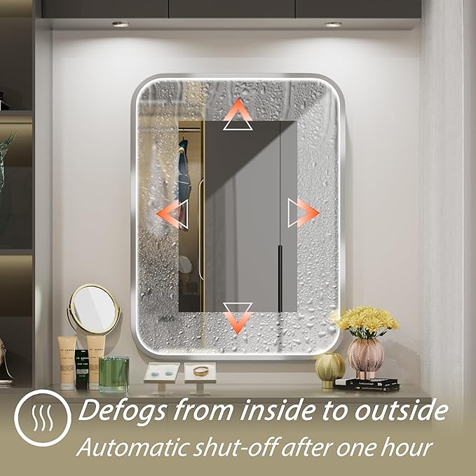 24x32 Inch Silver LED Mirror for Bathroom with Lights, Adjustable 3000K/4500K/6000K, Wall Mounted Lighted Bathroom Vanity Mirrors, Memory Funtiom, Dimmable, Anti-Fog, Horizontal/Vertical