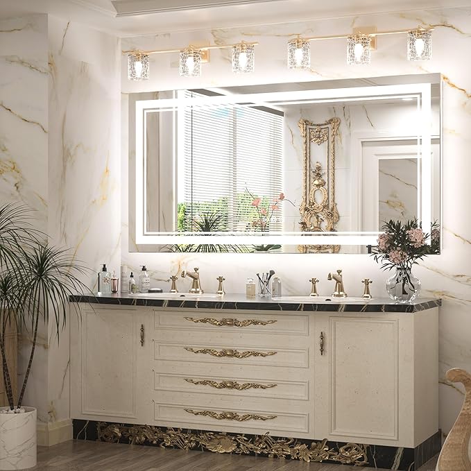 Keonjinn LED Bathroom Mirror 48" x 24" with Frontlit and Backlit, Stepless 3 Colors Temperature & Dimmable Wall Mirror, Tempered Glass, UL Listed LED Driver, Double LED Strips Lighted Vanity Mirror