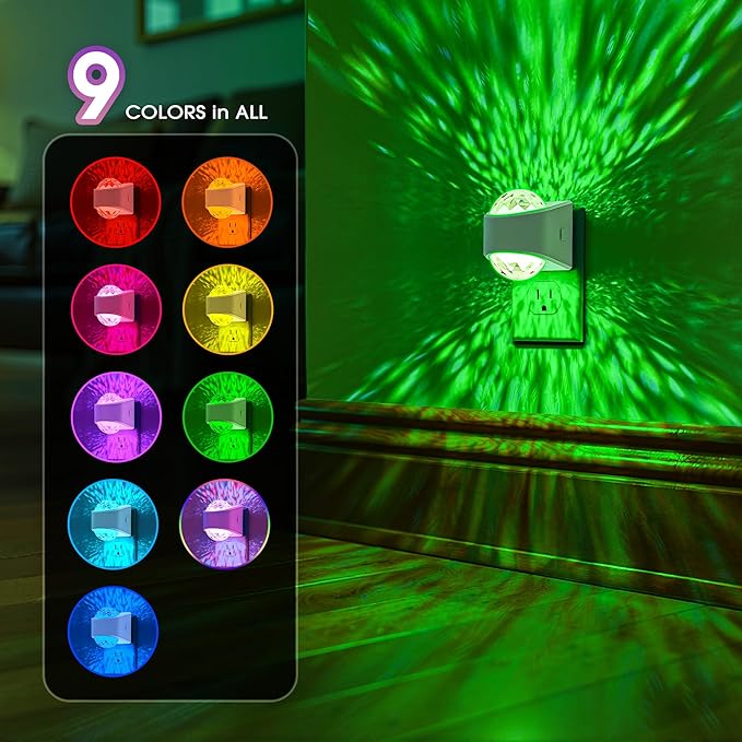 Night Lights Plug into Wall, Star Projector for Bedroom, Night Light Projector for Kids, 9-Color RGB Galaxy Nightlight with Dusk to Dawn Sensor for Bathroom, Home Gaming Room Decor Gifts