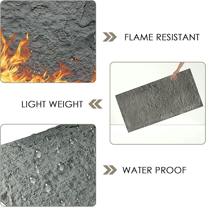 5-Pack 3D Faux Stone Wall Panels, PU Cement-Texture Wainscoting Panels for Interior Walls – Waterproof & Lightweight, Covers 38.7 Sq.Ft, 47.2" x 23.6", for TV Wall, Office, Living Room,Gray