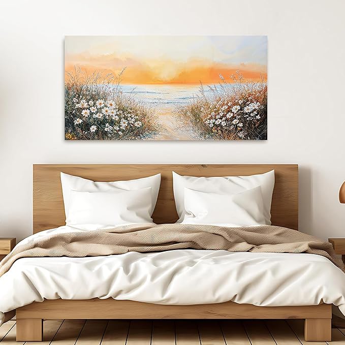 Canvas Wall Art Decor Wall Pictures for Living Room Seaside Artwork for Walls Coastal Beach Wall Art Prints Canvas Art Wall Decor Vintage Landscape Wall Art Decorations Bedroom Home Wall Art Decor 20"X40"