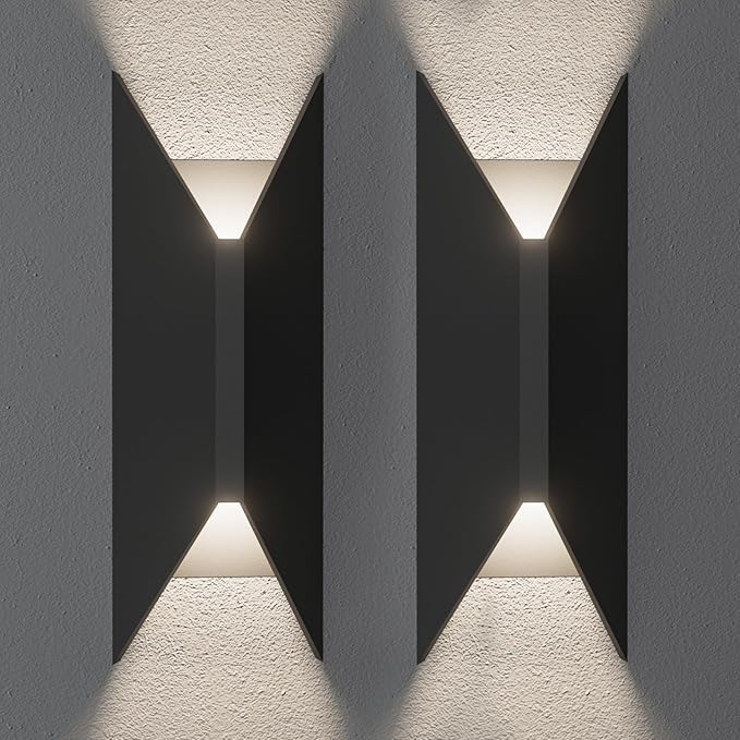 22W Dimmable LED Outdoor Wall Sconce,Modern Up Down Porch Lights 2700K 3000K 3500K 4000K 5000K 5 Colors Changeable,1800 Lumens Outdoor Wall Lights Exterior for House,Garage Door 2 Pack