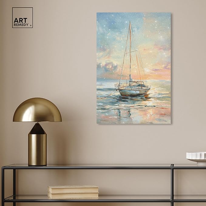 Art Remedy Boat On The Shore Gallery Wrapped Sailing 1 Piece Canvas Wall Art, 16" x 24", Gallery Wrapped