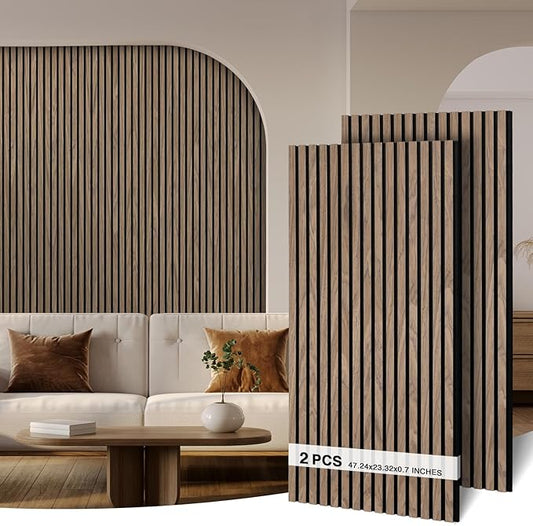 2-Pack Wood Slat Wall Panel 47.2"x23.6" (15.5 sq ft)|Soundproof and Acoustic Wall Panels for Interior Decor|Wood Panels for Wall and Ceiling for Office,Home Theater & Living Room Light Walnut