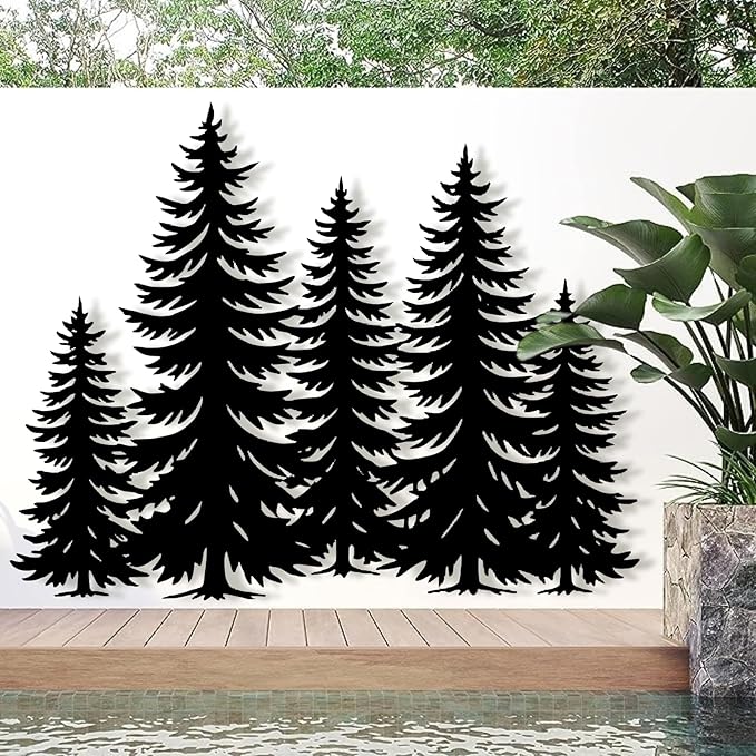 lunwall Metal Pine Tree Wall Art, Metal Forest Wall Art, Pine Branch Wall Decor, Christmas Tree Wall Decor, Forest Wall Hanging, Nature Lover Gift (Style 5, 37" W x 30" H / 95 x 75 cm)