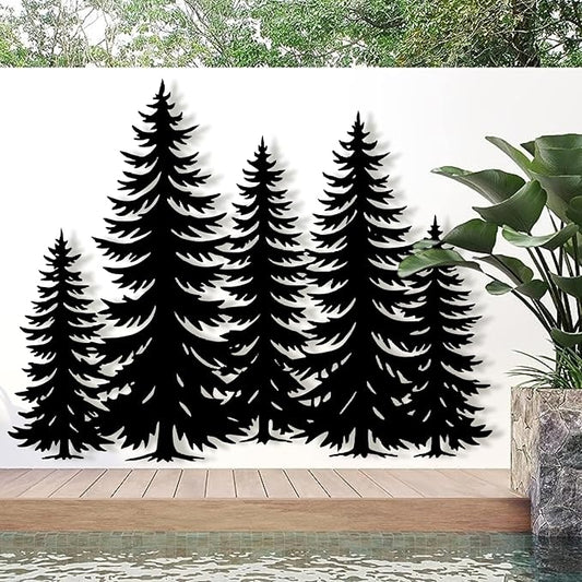 lunwall Metal Pine Tree Wall Art, Metal Forest Wall Art, Pine Branch Wall Decor, Christmas Tree Wall Decor, Forest Wall Hanging, Nature Lover Gift (Style 5, 49" W x 39" H / 125 x 99 cm)