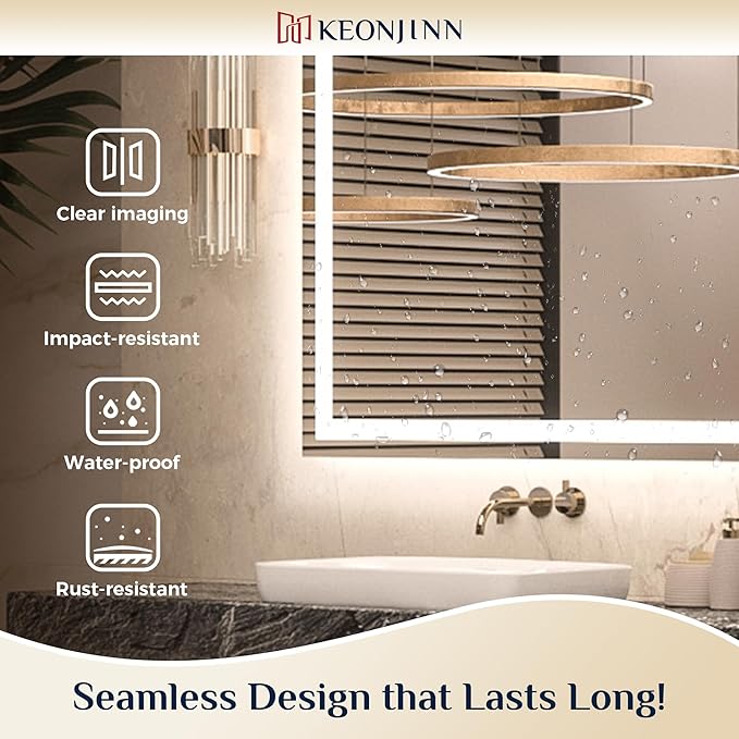 Keonjinn LED Mirror for Bathroom 22 x 30 Inch, Frontlit & Backlit Bathroom Vanity Mirror with 3 Color Lights, Lighted Bathroom Mirror with Anti-Fog, HD Tempered Glass, UL-Listed LED Driver, CRI90+