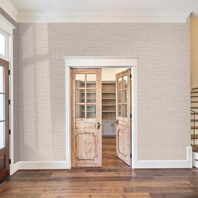 15.75"x590.6" Beige Grasscloth Wallpaper Peel and Stick Removable Textured Wall Paper Self Adhesive Contact Paper Faux Linen Cabinets Drawers Bookshelves Thickened Waterproof Shelf Vinyl Roll