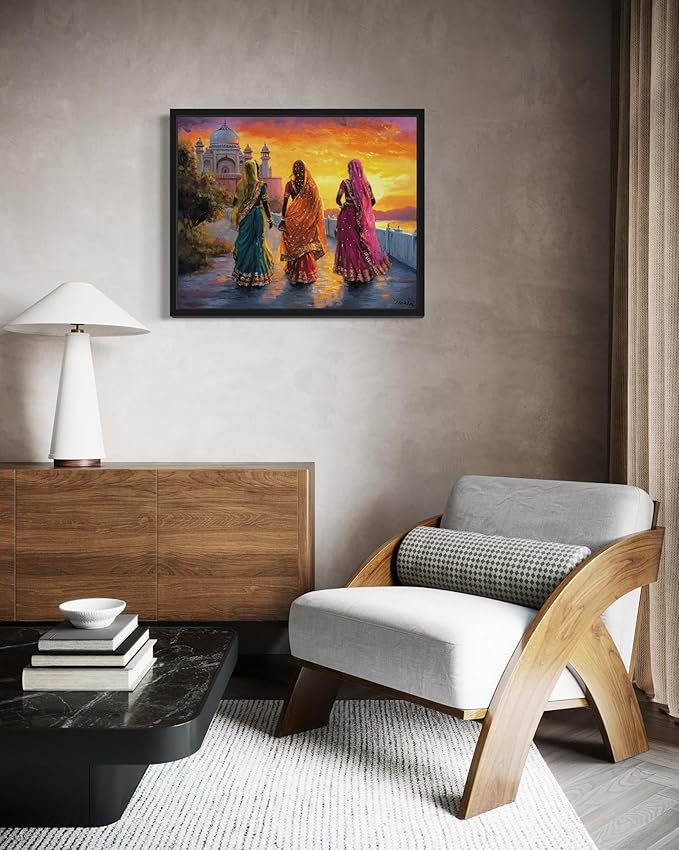 India Art Print Poster, Asia Oriental Countries Culture Wall Art Asian Paintings for Bedroom Bathroom Living Room Decor 97 (India, 8 x 10 inches, Black Frame)