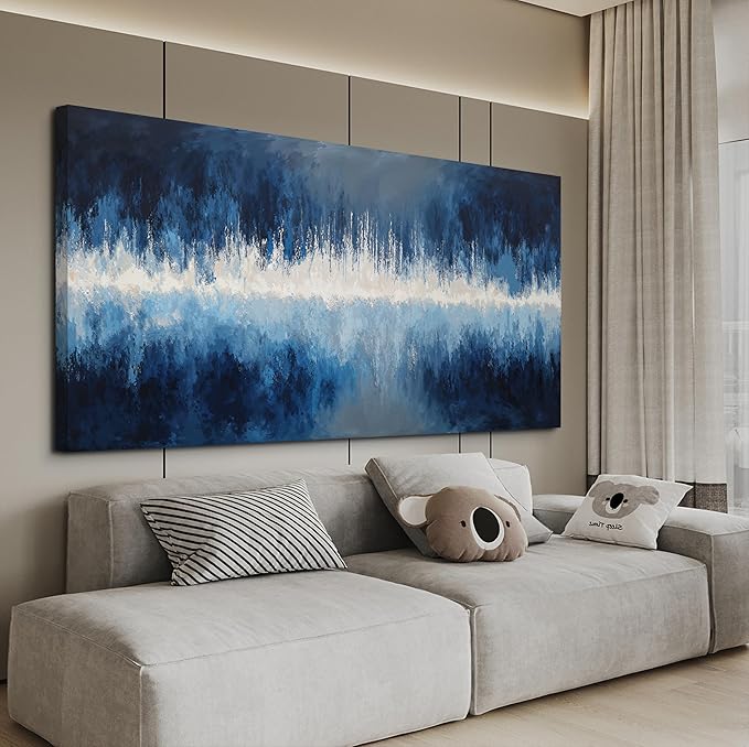 Abstract Wall Art Canvas Art Wall Decor Abstract Wall Decor artwork for walls Modern Deep Blue Tones Prints Calm Cool Tones Modern Canvas Art on Bathroom,Dining Room Ready to Hang Size 20"X40"