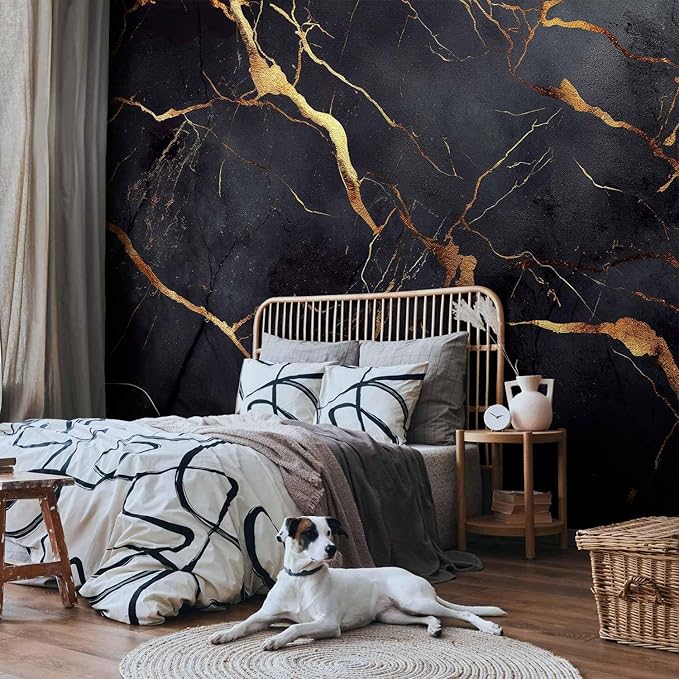 artgeist Wall Mural Stone135x101 in - XXL Peel and Stick Self-Adhesive Wallpaper Removable Large Sticker Foil Wall Decor Print Picture Design Marble Like Abstract 3D Black f-C-0456-a-a