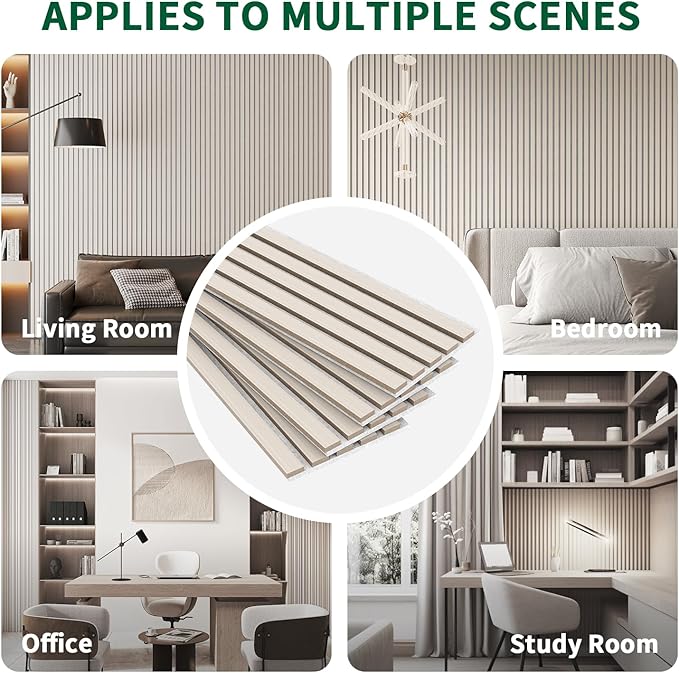 4 Panel Wood Slat Acoustic Panel 94" x8" for Sound Absorbing, Soundproof Wood Slat Panel Cover 21 Sq.Ft, 3D Fluted Sound Absorbing Paneling for Wall Decor, Living Room, Bedroom, White Oak