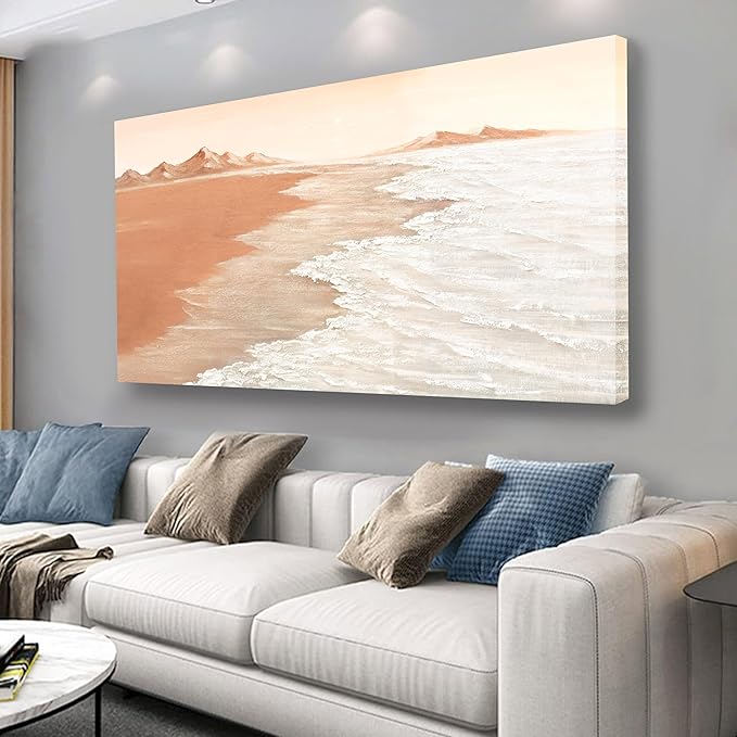 Belmrxne Ocean Wall Art Abstract Landscape Wall Decor Trendy Canvas Painting Brown and White Artwork for Living Room Bedroom Dining Room Office Home Decor 24x48 Inch